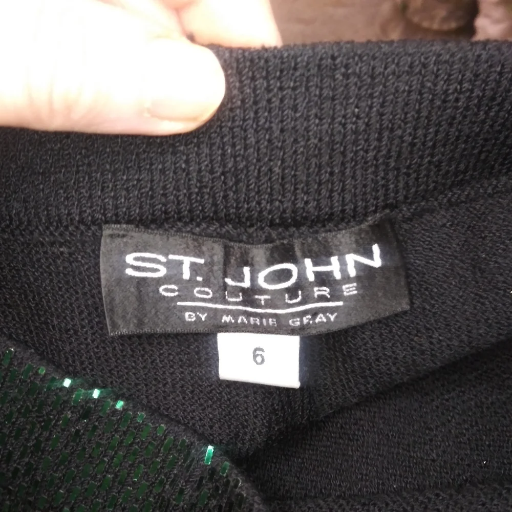 Vintage St. John Couture Sparkly Green High Waisted Wide Leg Knit Pants - Picture 3 of 6
